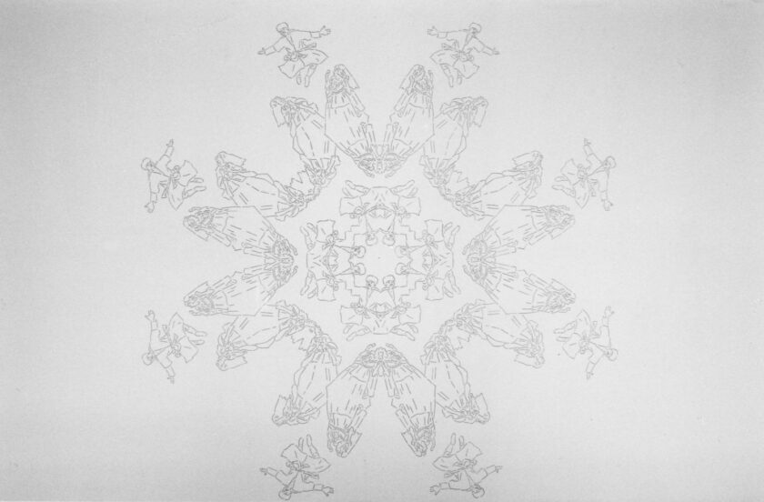 Durchmesser Zeichnung 240 cm, Filzstift und Schablone auf Wand, Januar 1998